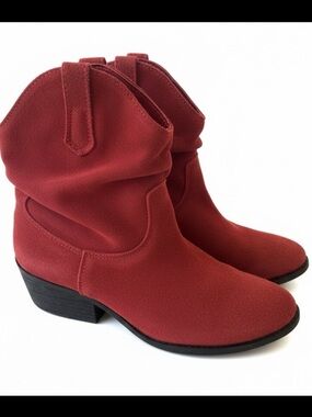 White Mountain Red Suede Leather Slouch Ankle Cowboy Boots 7